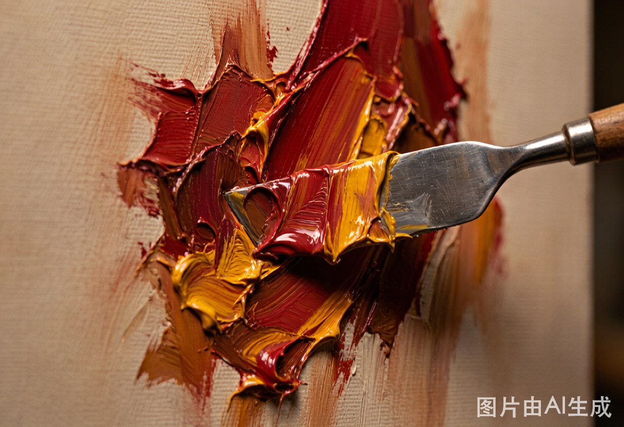 Warm palette knife impasto painting with rich soulful colors