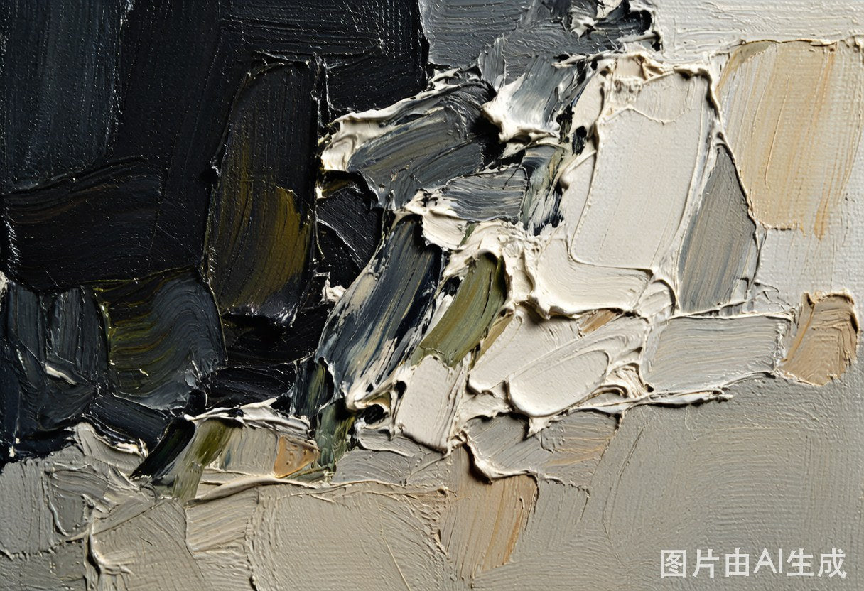 Extreme close-up detail of thick impasto oil painting texture