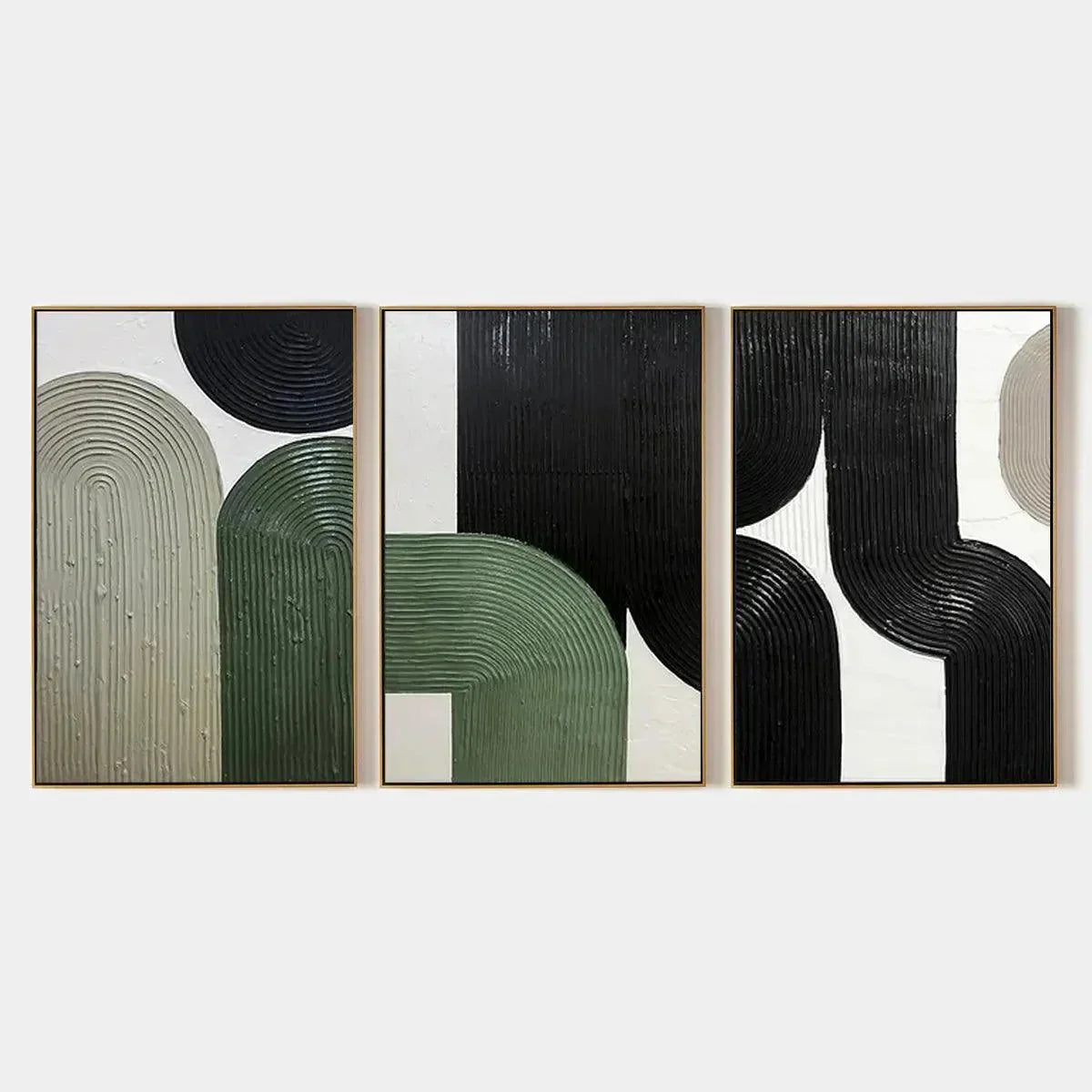 ARCHES TRIPTYCH: Minimalist Textured Abstract Painting Set of 3 | hanging in ARCHES TRIPTYCH: Minimalist Textured Abstract Painting Set of 3 featuring layered textured brushwork in refined tones; m...