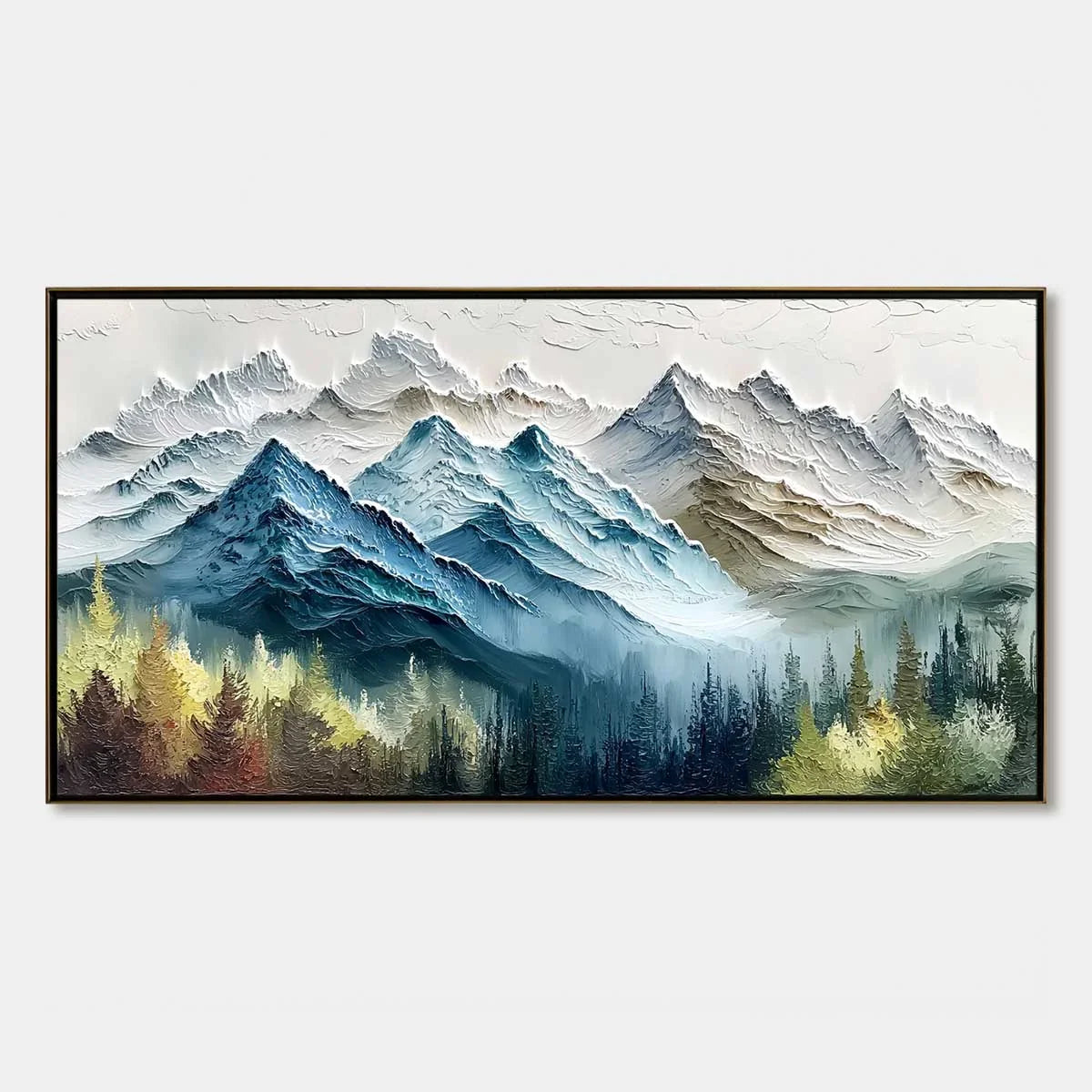 ALPINE MAJESTY: Textured Mountain and Forest Landscape Painting | hanging in living room, textured wall art