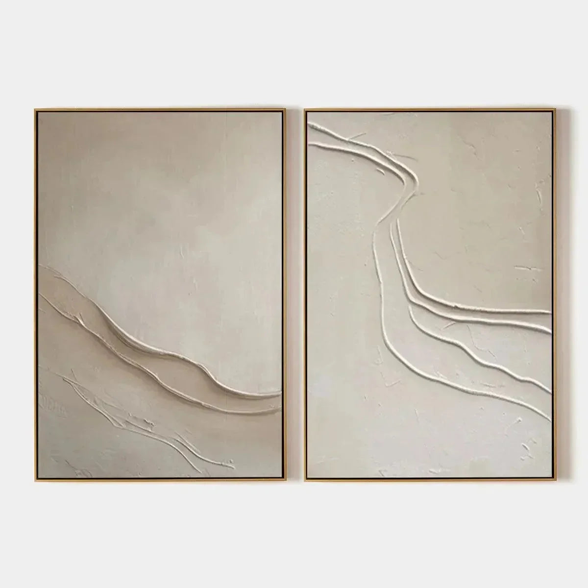 BEIGE TEXTURED ABSTRACT DIPTYCH studio embellished art
