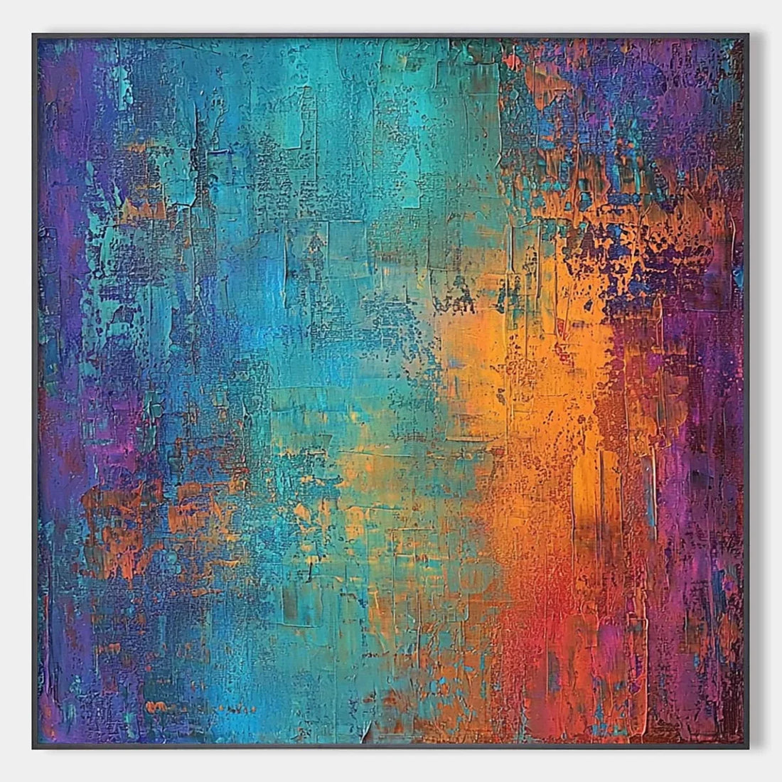 Hand-painted textured blue and gold abstract impasto wall art by UArtShow - CELESTIAL FUSION cool-toned bedroom wall art for queen or king bed