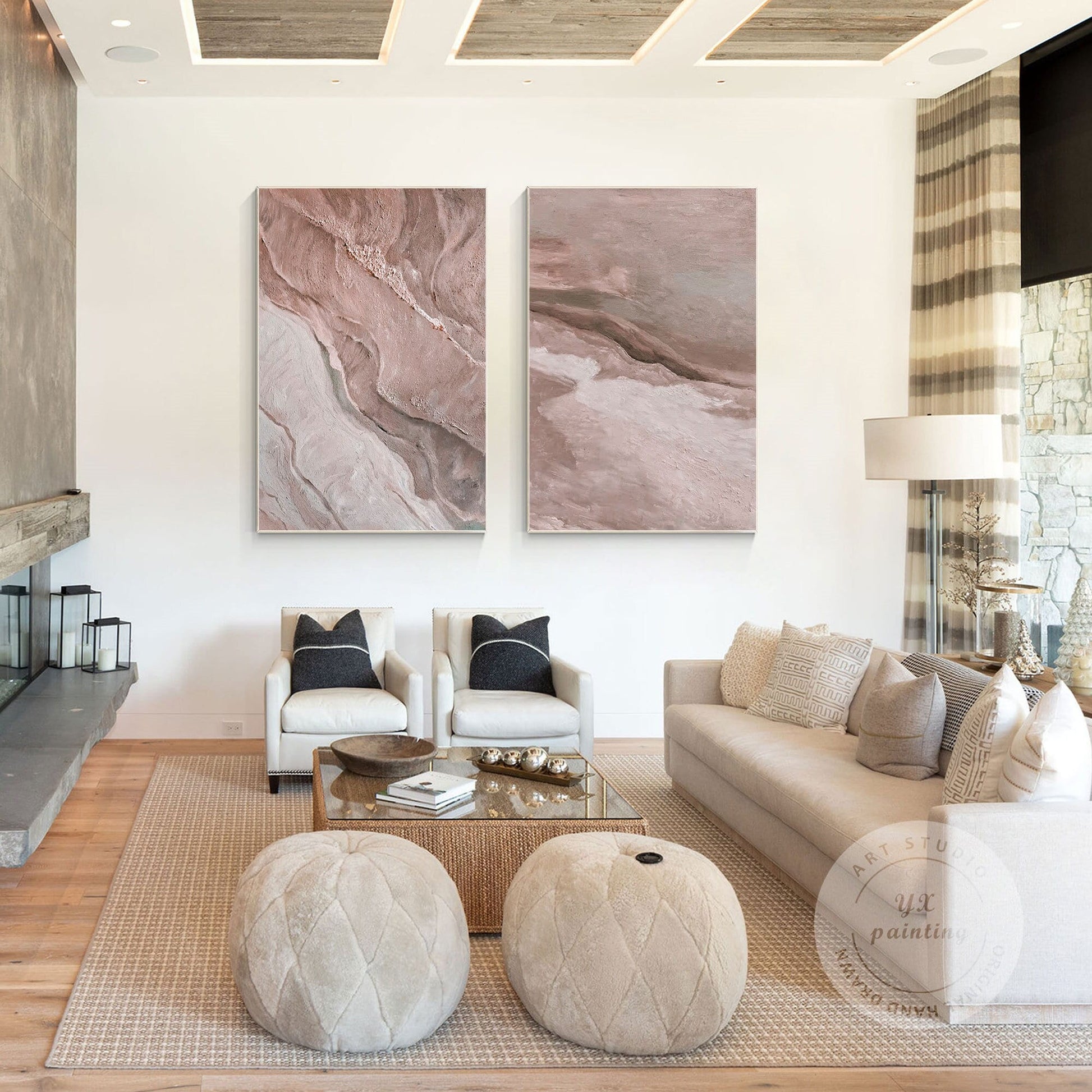 2 Pieces Abstract Painting On Canvas, Vertical Framed Huge Extra Large Wall Art, #1