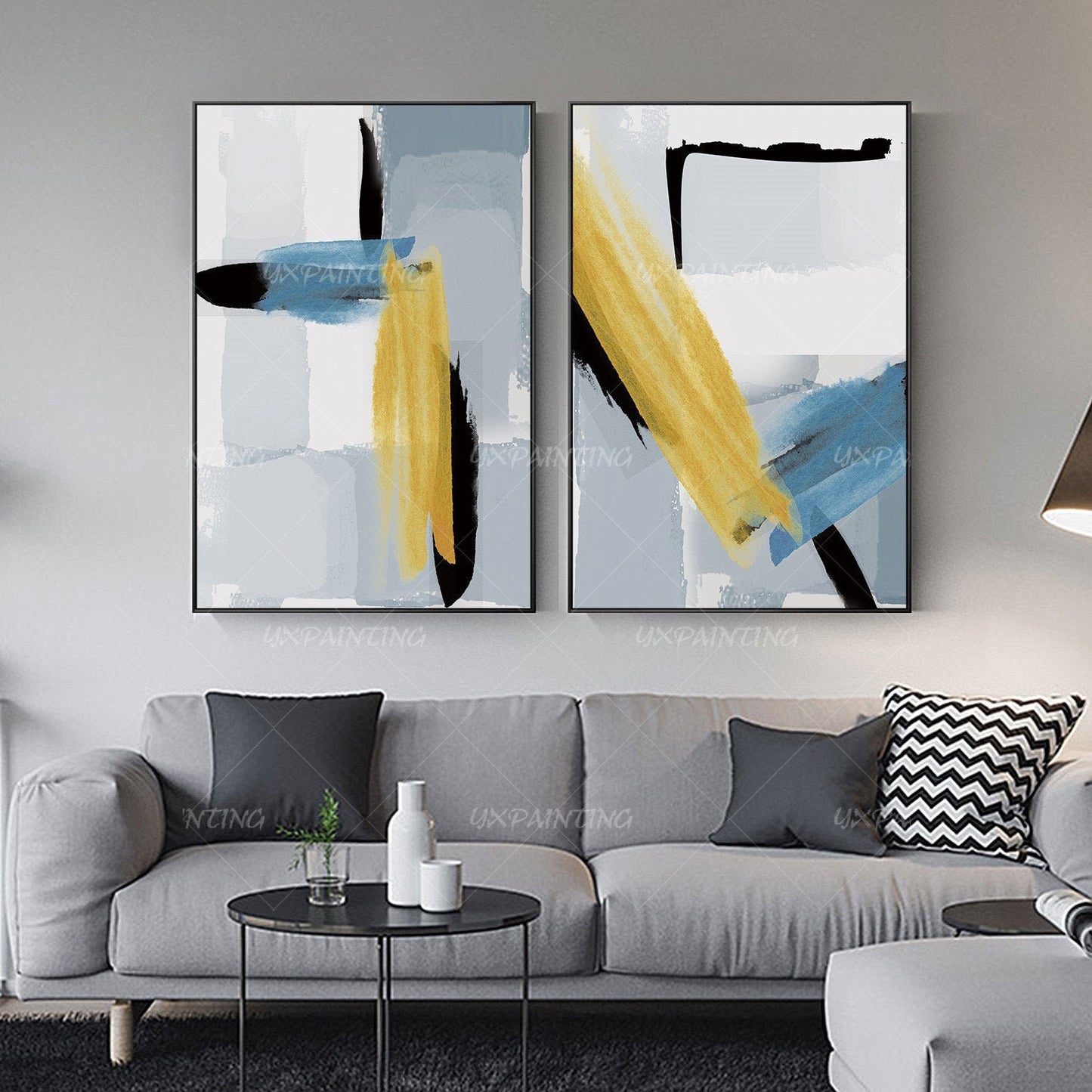 2 pieces wall art Abstract painting Geometric art paintings On Canvas original f #2