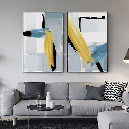 2 pieces wall art Abstract painting Geometric art paintings On Canvas original f #2