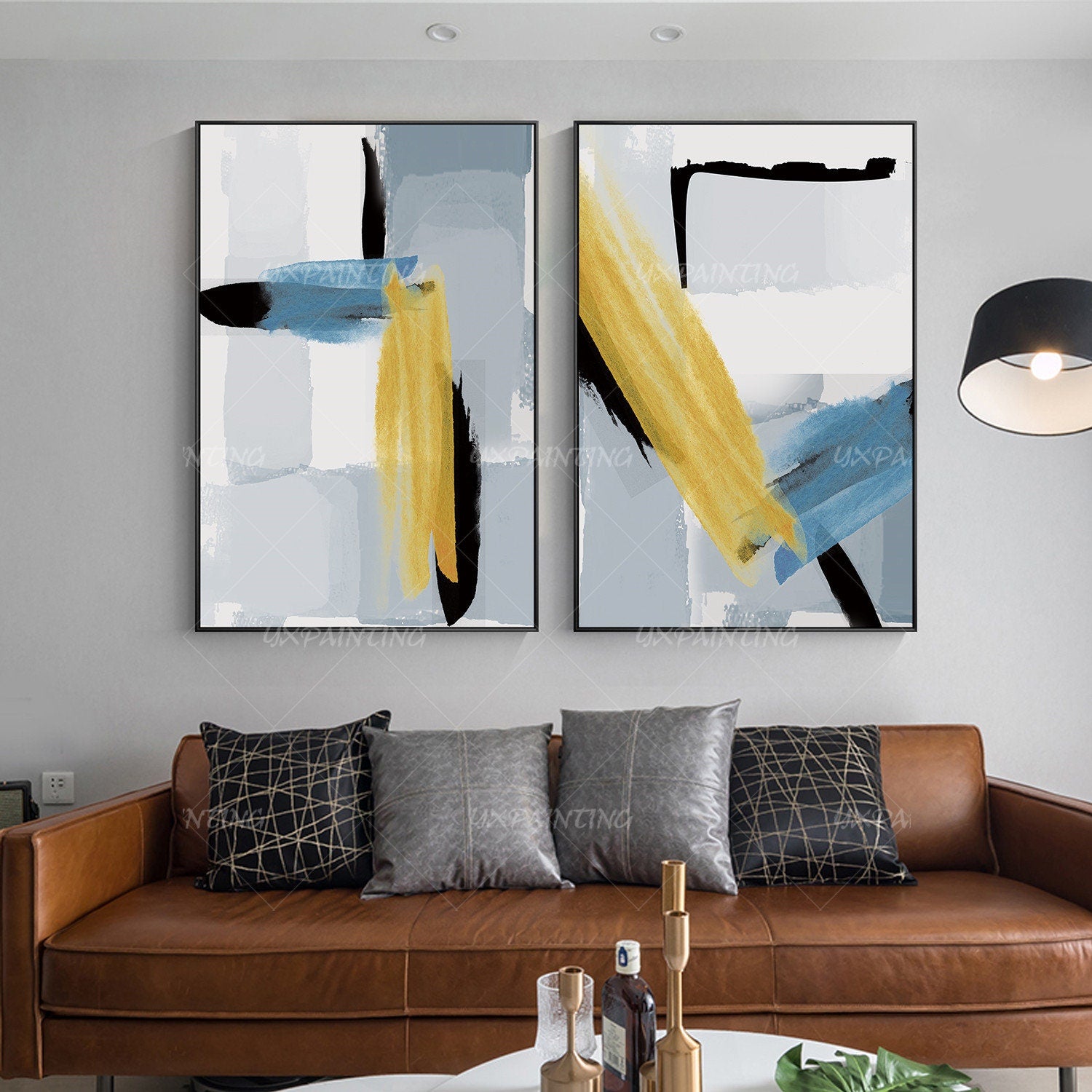 2 pieces wall art Abstract painting Geometric art paintings On Canvas original f #3