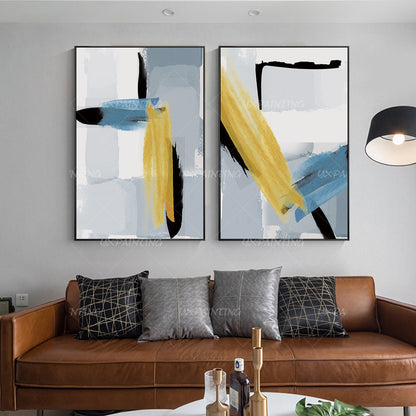 2 pieces wall art Abstract painting Geometric art paintings On Canvas original f #3
