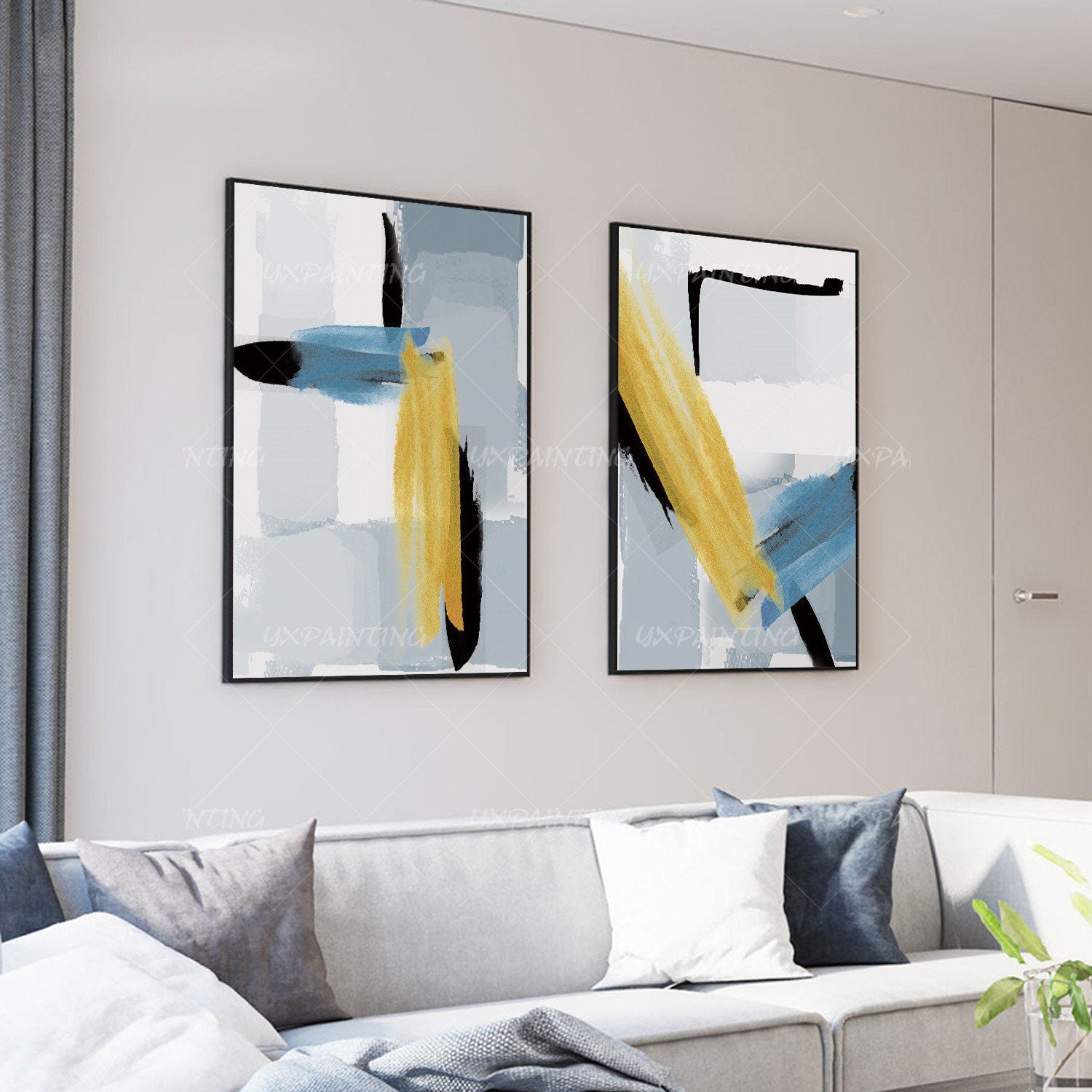 2 pieces wall art Abstract painting Geometric art paintings On Canvas original f #5