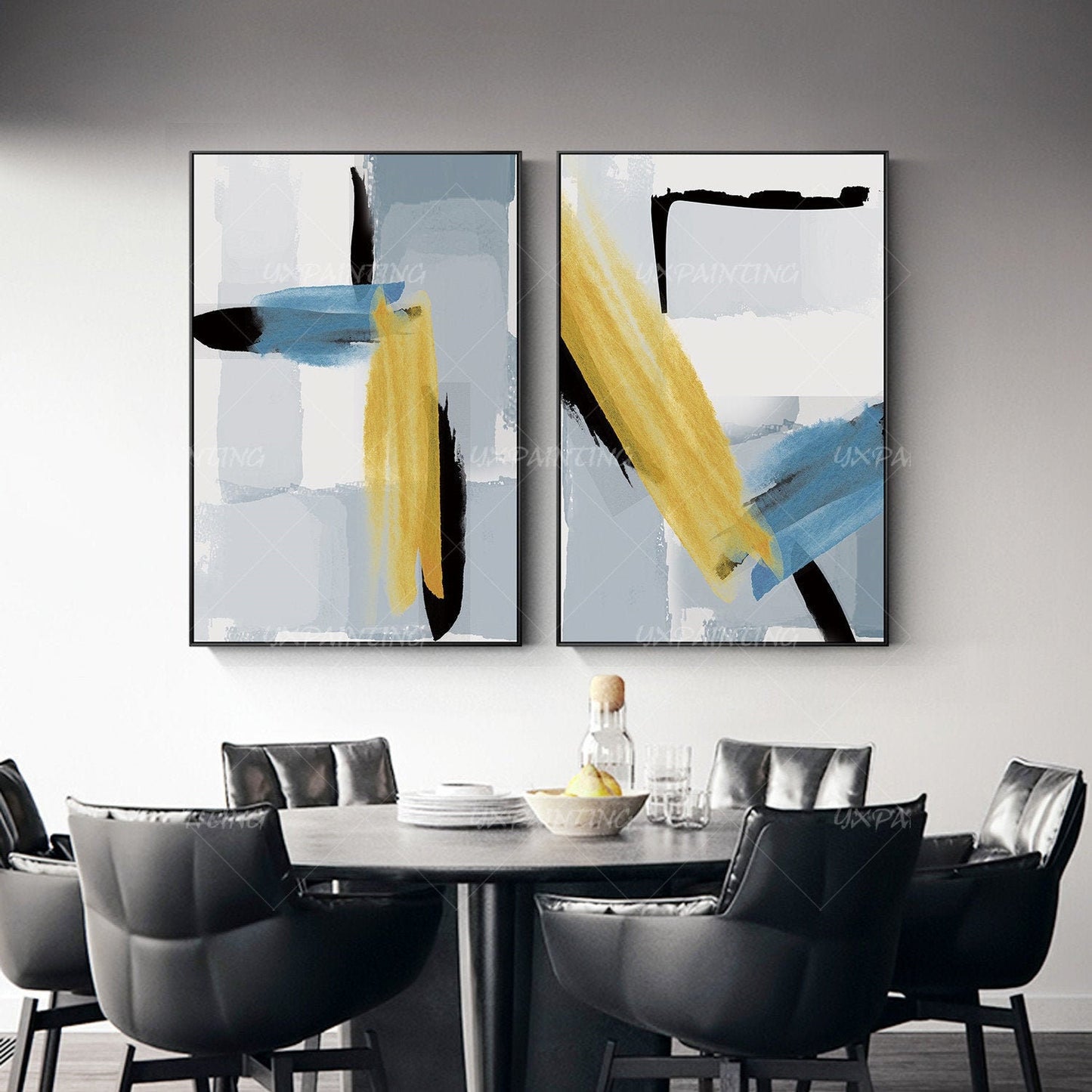 2 pieces wall art Abstract painting Geometric art paintings On Canvas original f #1