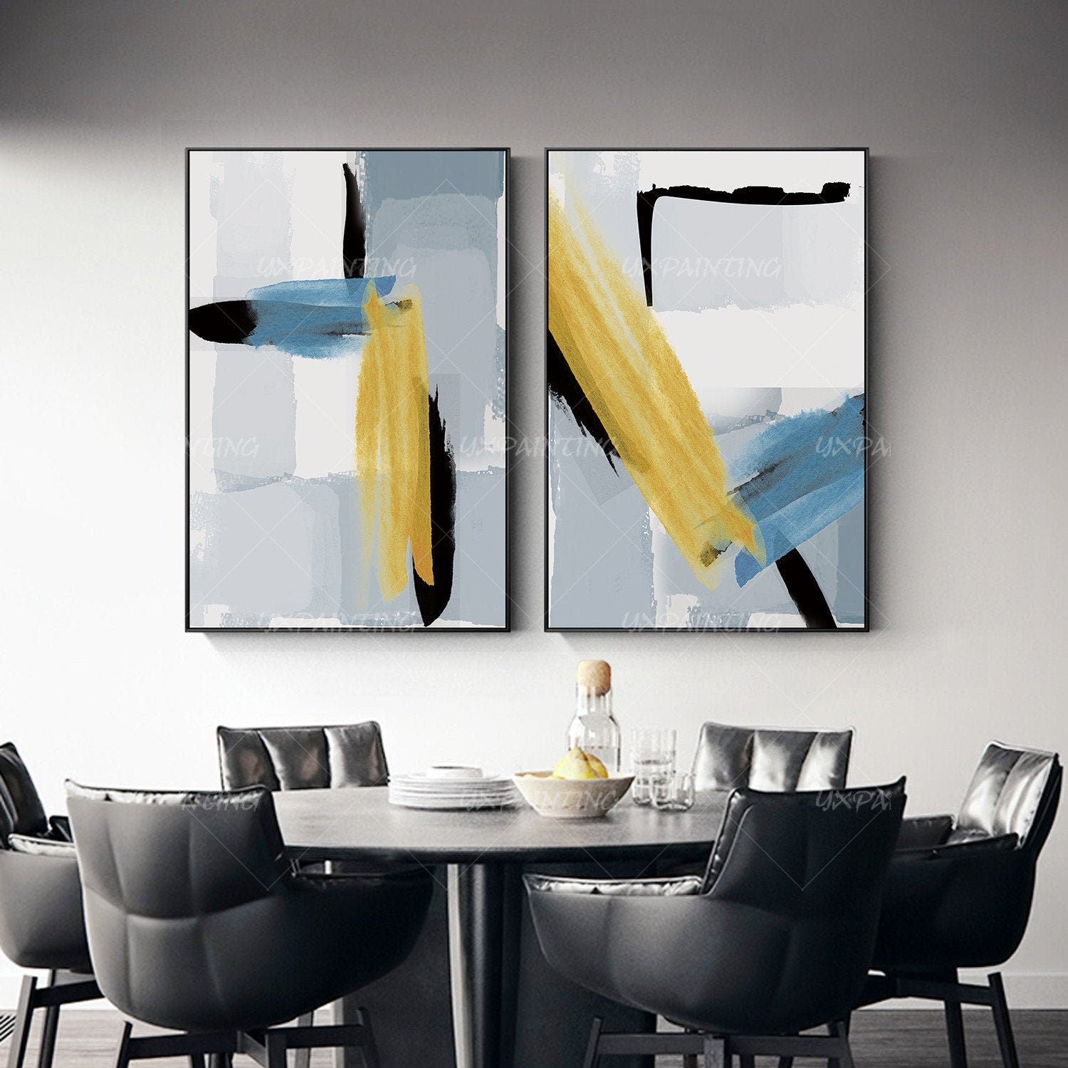 2 pieces wall art Abstract painting Geometric art paintings On Canvas original f #1