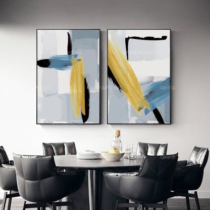 2 pieces wall art Abstract painting Geometric art paintings On Canvas original f #1