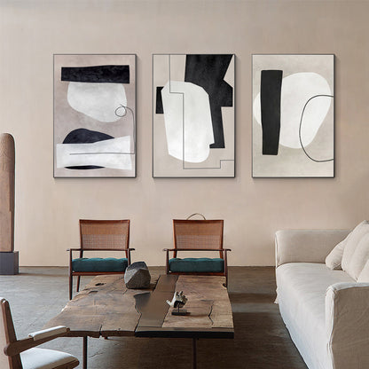 3 Pieces Geometric Framed Texture Wall Art, White Black Gray Geometric Triptych  #5