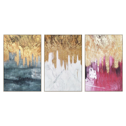 3 pieces Original Abstract gold leaf waterfall Acrylic Painting On Canvas black  #10