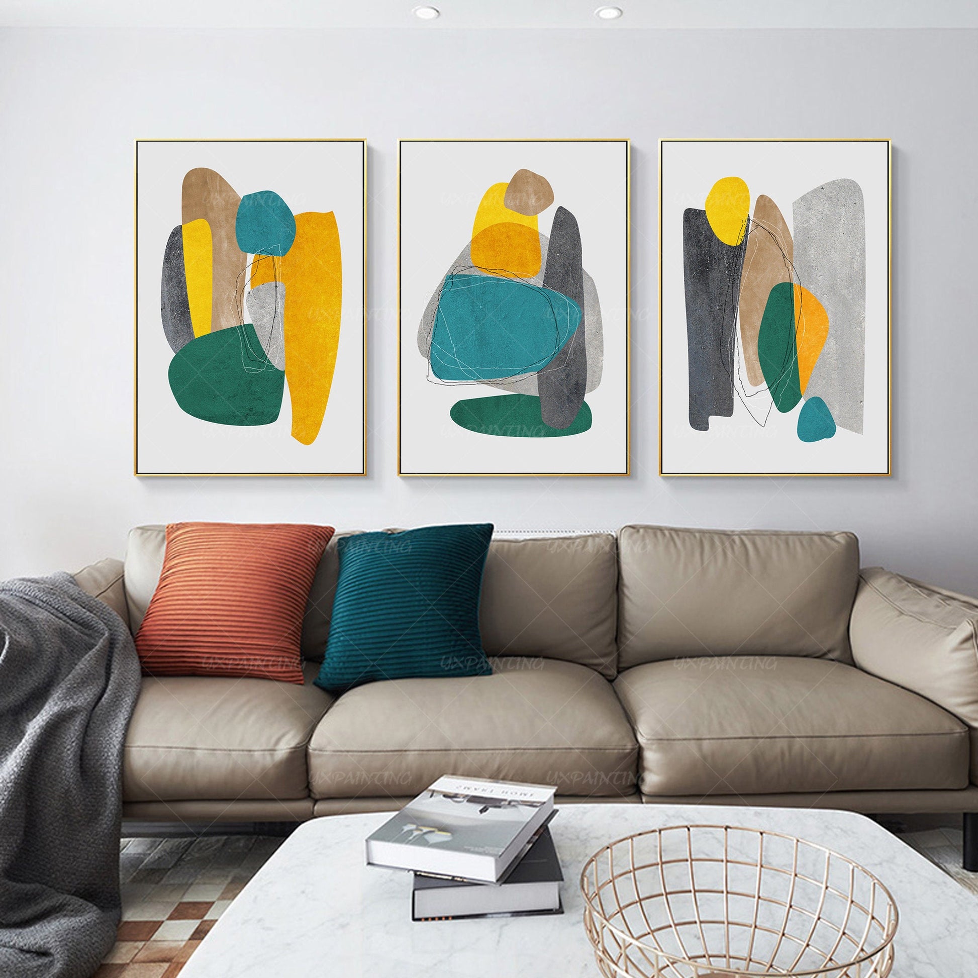3 piezas de arte de pared Arte geométrico abstracto Yxpainting Pintura acrílica  #14