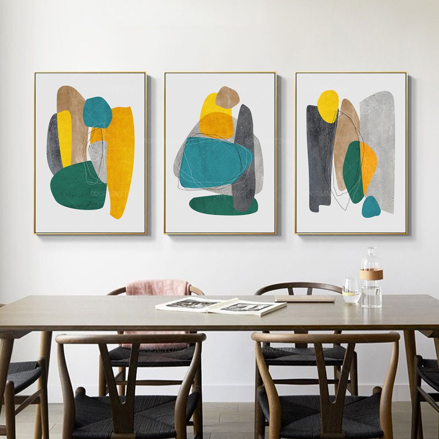 3 piezas de arte de pared Arte geométrico abstracto Yxpainting Pintura acrílica  #3