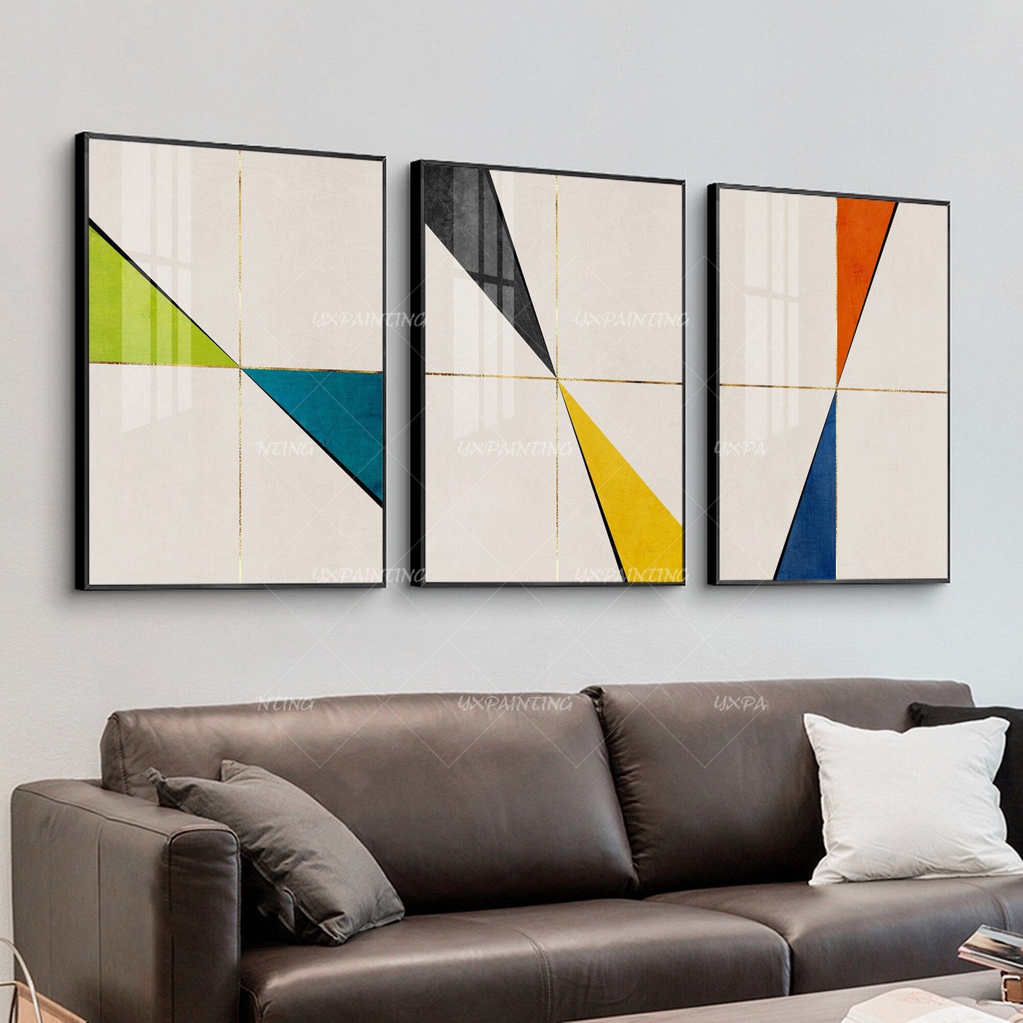 3 stuks geometrische kunst abstracte gouden kunst acrylschilderijen op canvas or #2