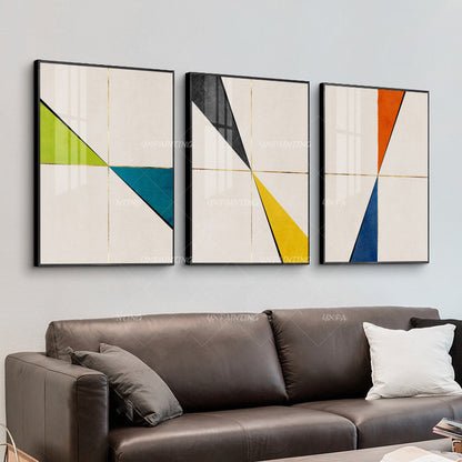 3 stuks geometrische kunst abstracte gouden kunst acrylschilderijen op canvas or #2