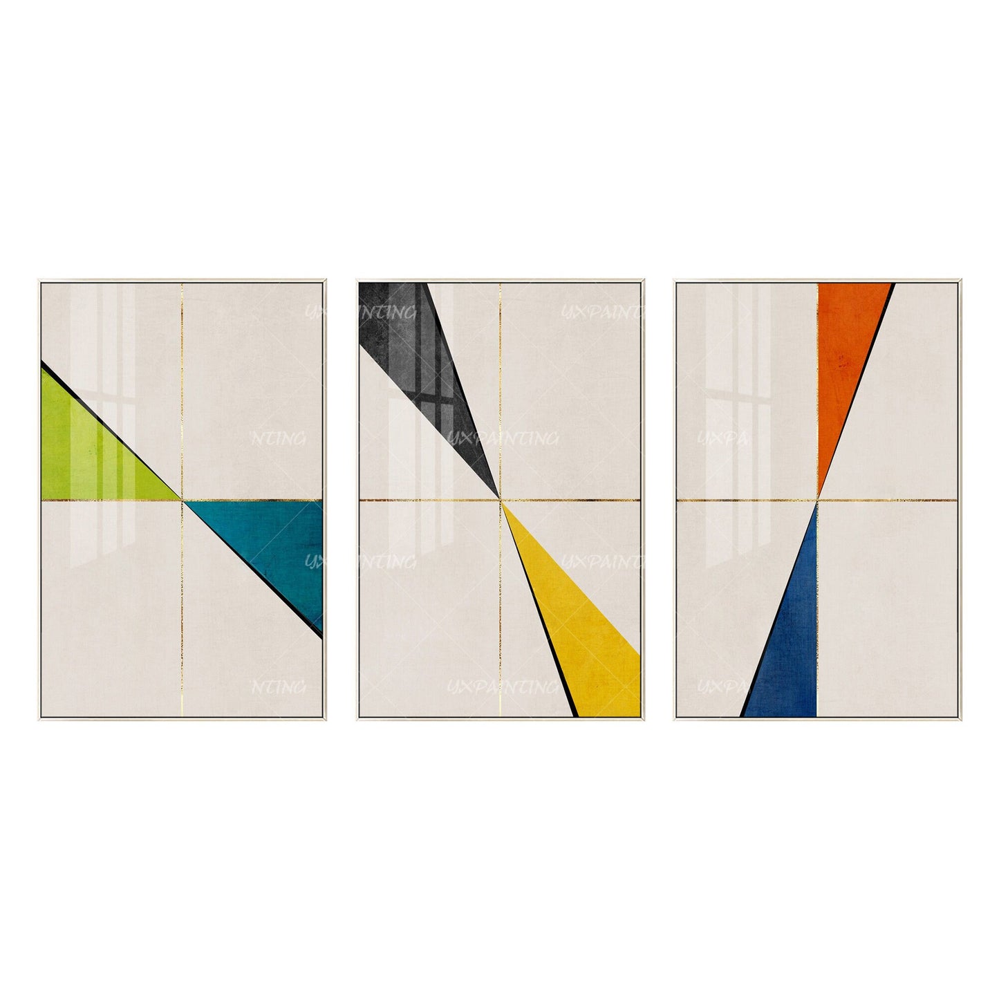 3 stuks geometrische kunst abstracte gouden kunst acrylschilderijen op canvas or #19
