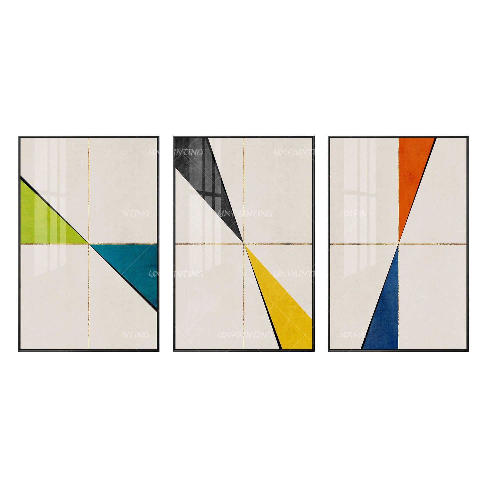 3 stuks geometrische kunst abstracte gouden kunst acrylschilderijen op canvas or #20