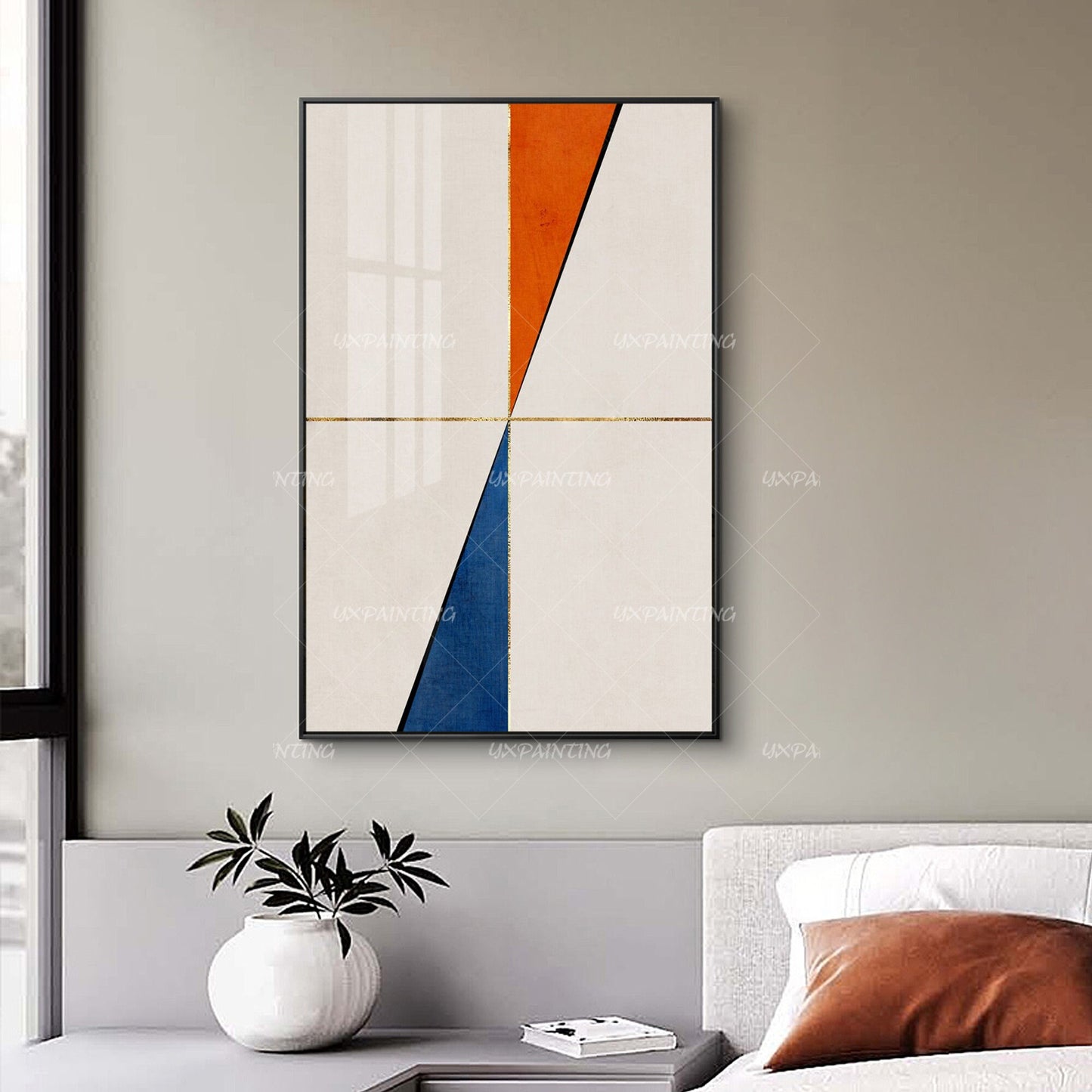 3 stuks geometrische kunst abstracte gouden kunst acrylschilderijen op canvas or #5