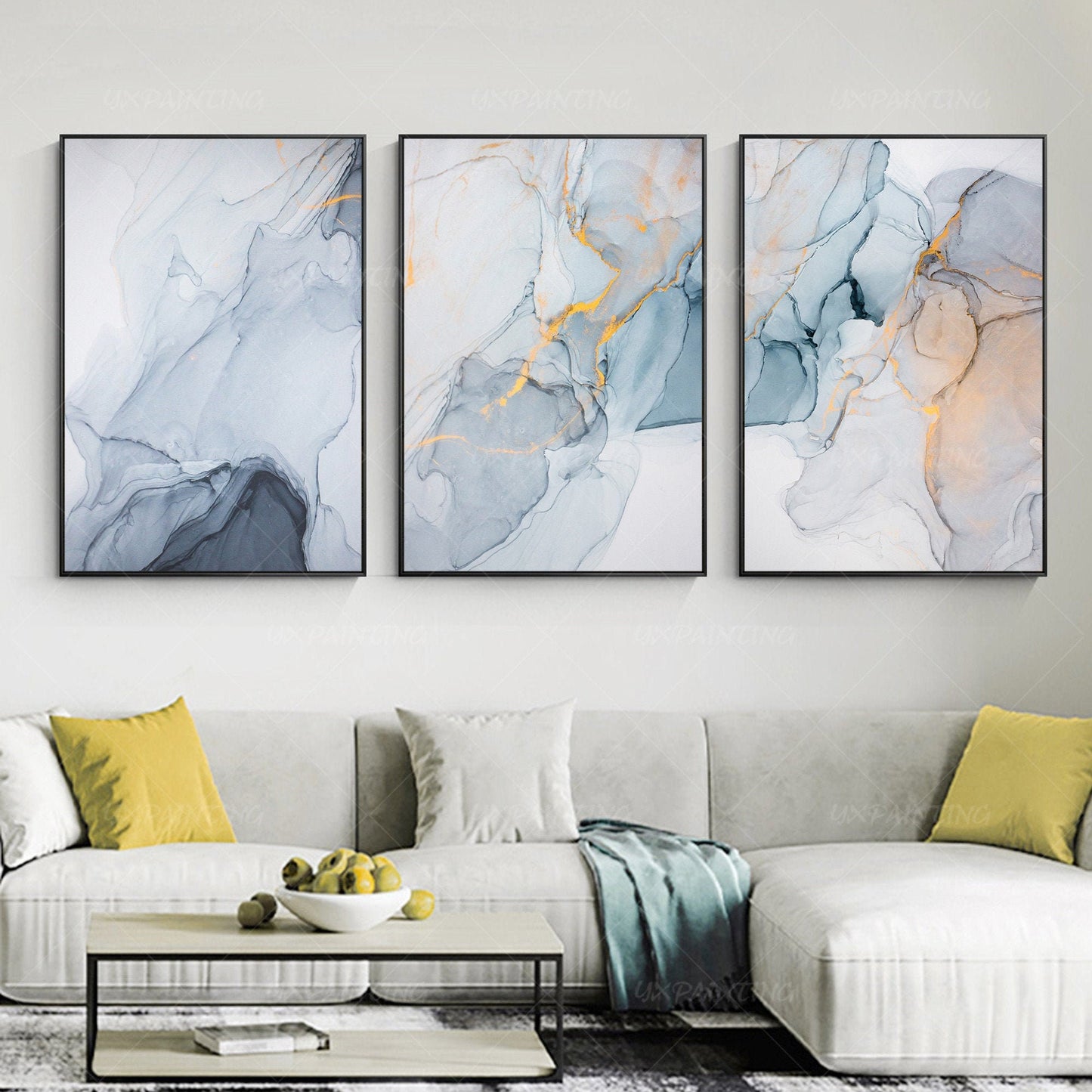 3 stuks ingelijste muurkunst afdrukbare gouden kunst abstracte digitale print op #11