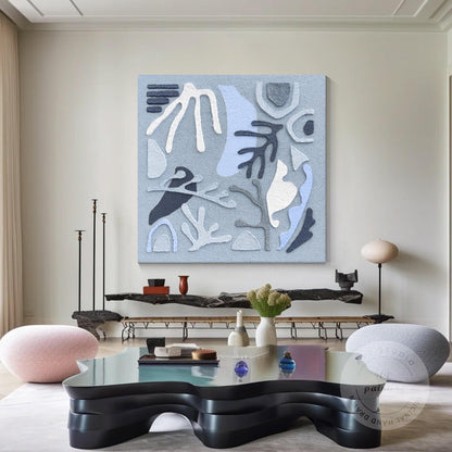 3D Blue Textured Abstract Wall Art, Original Painting on Canvas, Extra Large Squ #2