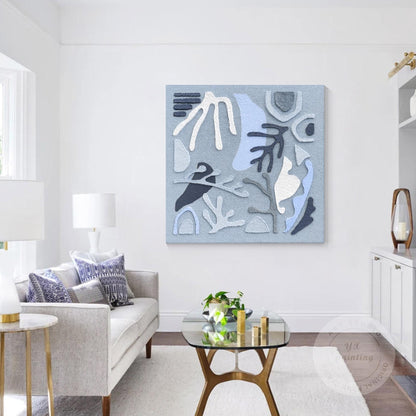 3D Blue Textured Abstract Wall Art, Original Painting on Canvas, Extra Large Squ #4