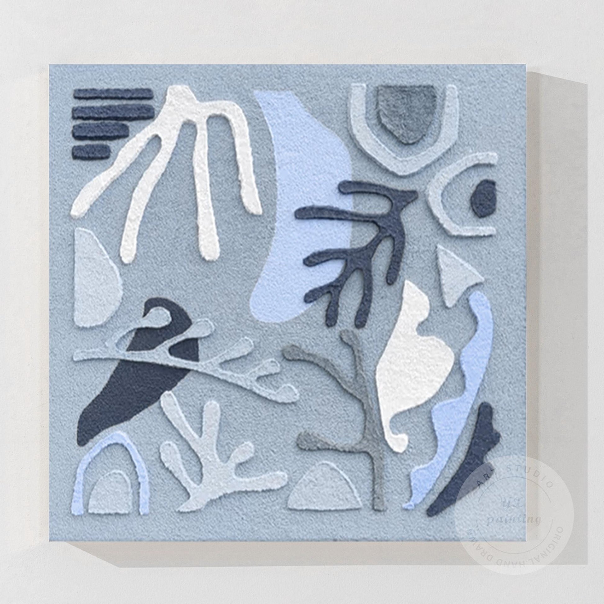 3D Blue Textured Abstract Wall Art, Original Painting on Canvas, Extra Large Squ #6