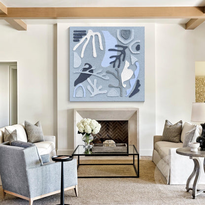 3D Blue Textured Abstract Wall Art, Original Painting on Canvas, Extra Large Squ #1