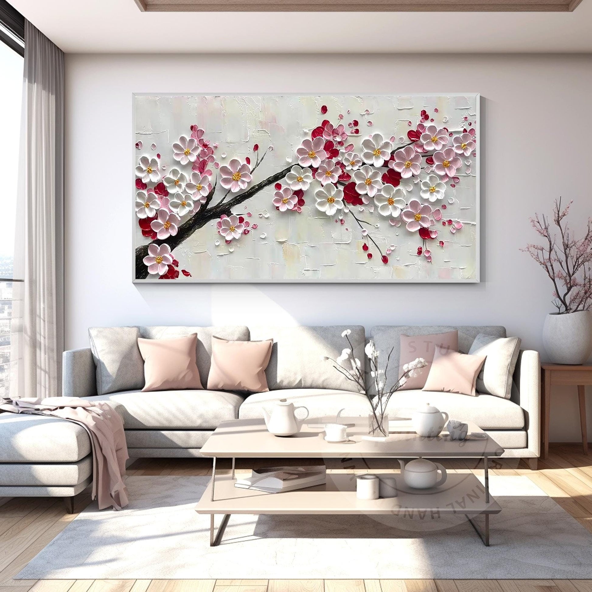3D-schilderij met getextureerde pruimenbloesem: extra grote ingelijste bloemenmu #11