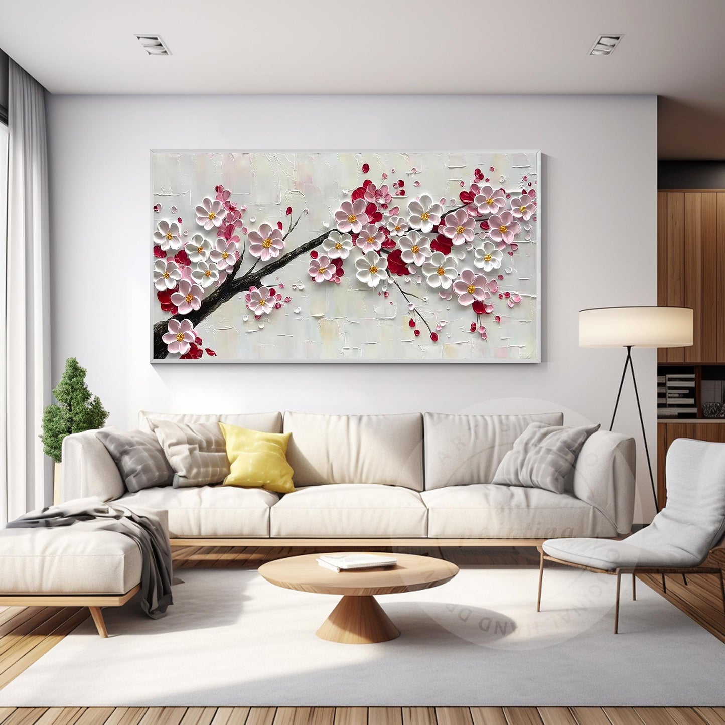 3D-schilderij met getextureerde pruimenbloesem: extra grote ingelijste bloemenmu #13
