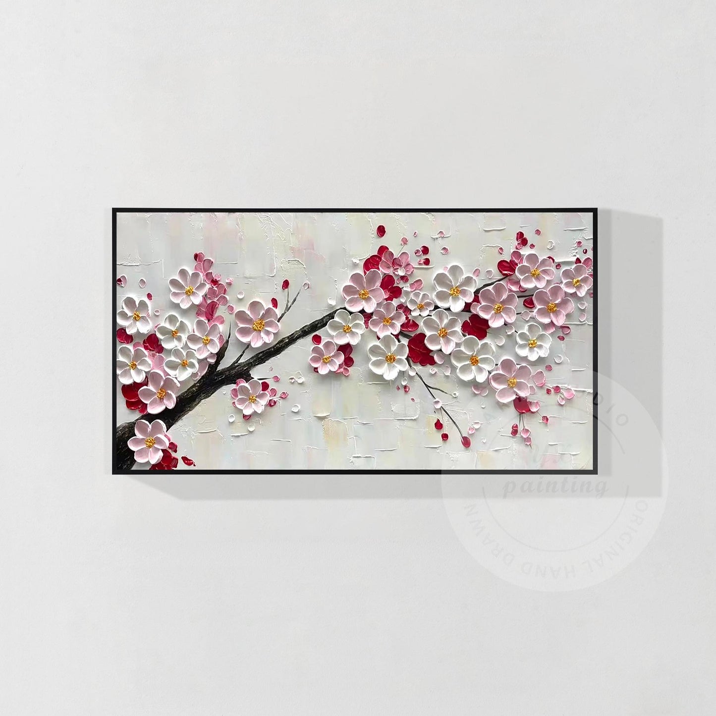 3D-schilderij met getextureerde pruimenbloesem: extra grote ingelijste bloemenmu #16