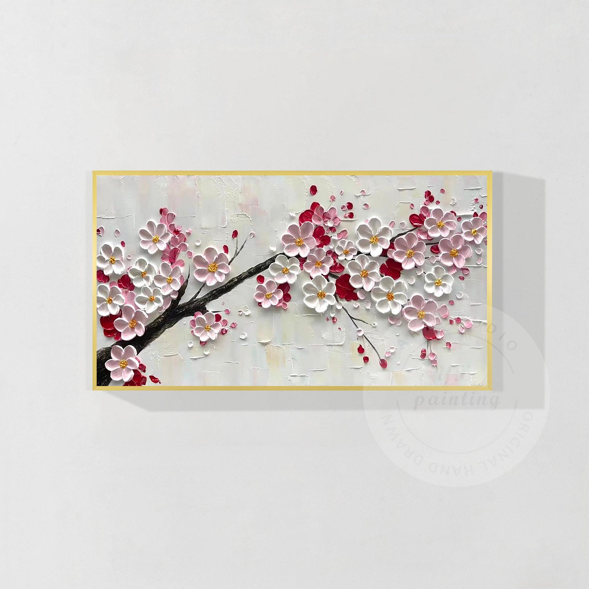 3D-schilderij met getextureerde pruimenbloesem: extra grote ingelijste bloemenmu #17