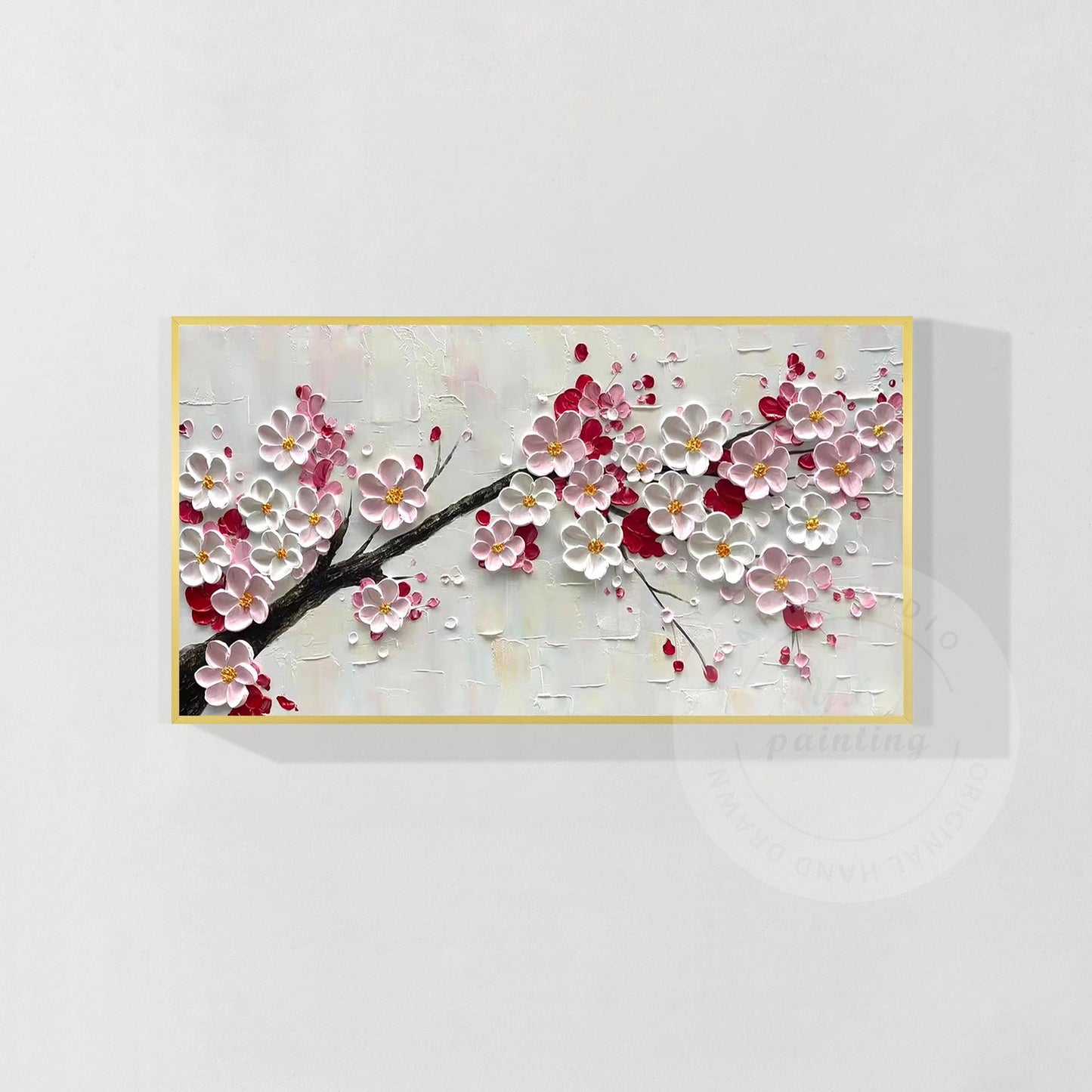 3D-schilderij met getextureerde pruimenbloesem: extra grote ingelijste bloemenmu #7