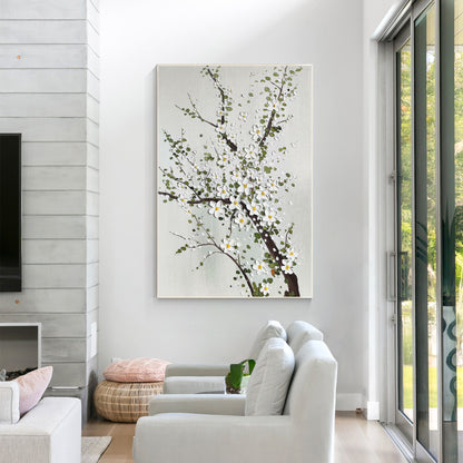 3D Texture Plum Blossom Painting: White Flowers on Canvas, Large Floral Wall Art #5