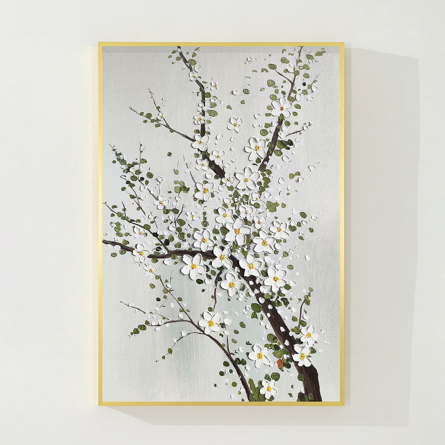 3D Texture Plum Blossom Painting: White Flowers on Canvas, Large Floral Wall Art #6