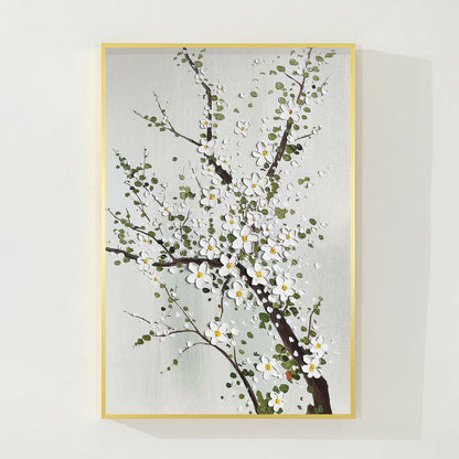 3D Texture Plum Blossom Painting: White Flowers on Canvas, Large Floral Wall Art #6