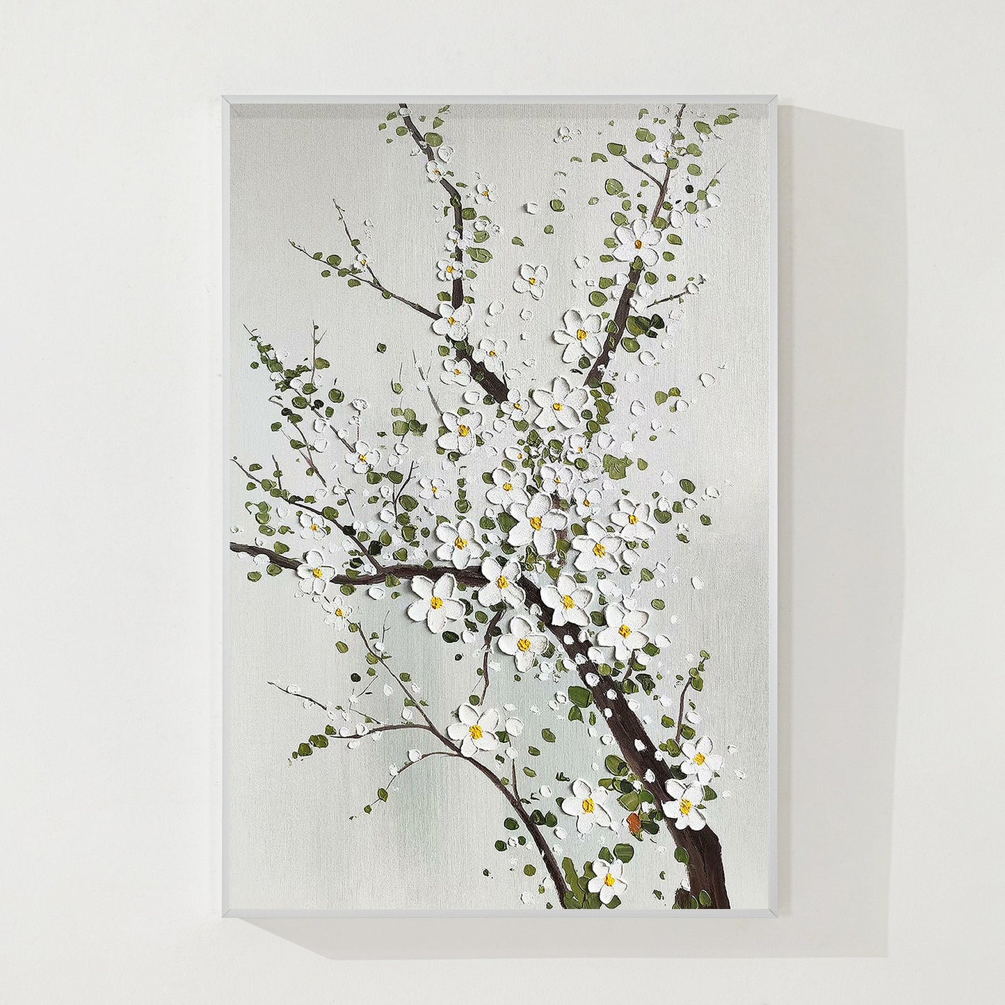 3D Texture Plum Blossom Painting: White Flowers on Canvas, Large Floral Wall Art #7