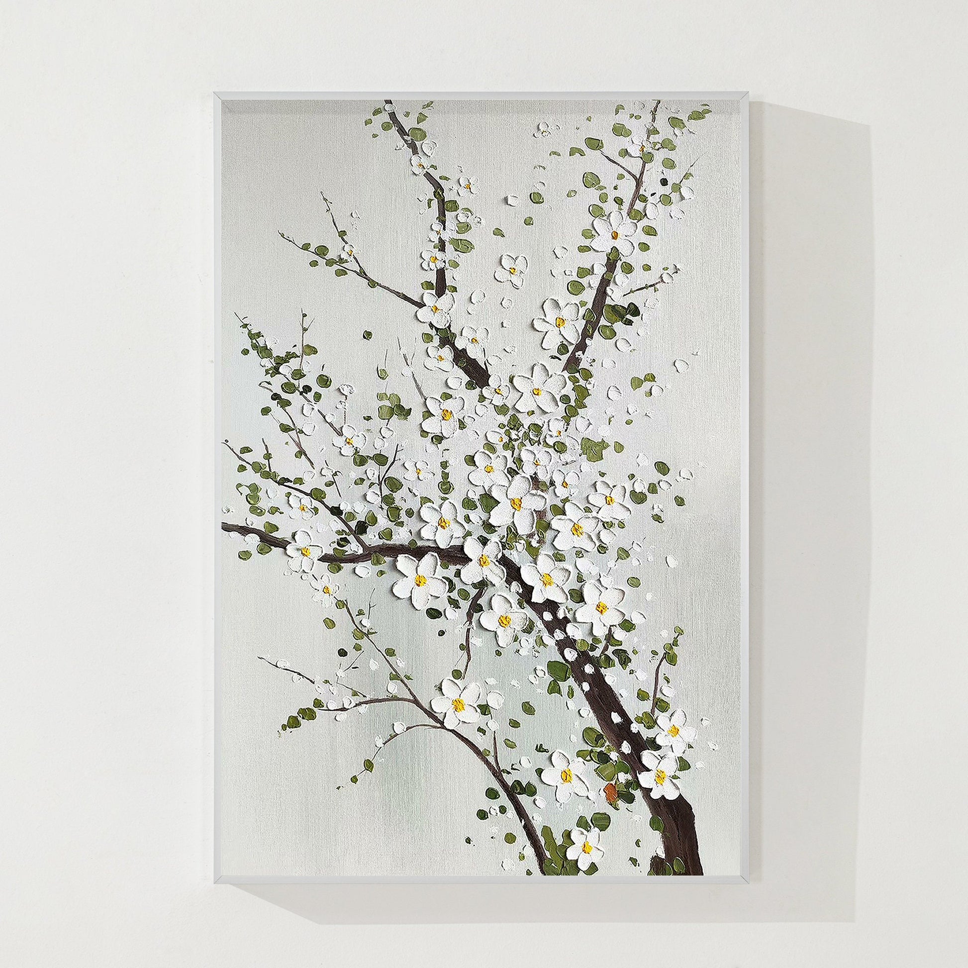 3D Texture Plum Blossom Painting: White Flowers on Canvas, Large Floral Wall Art #7