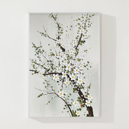 3D Texture Plum Blossom Painting: White Flowers on Canvas, Large Floral Wall Art #7