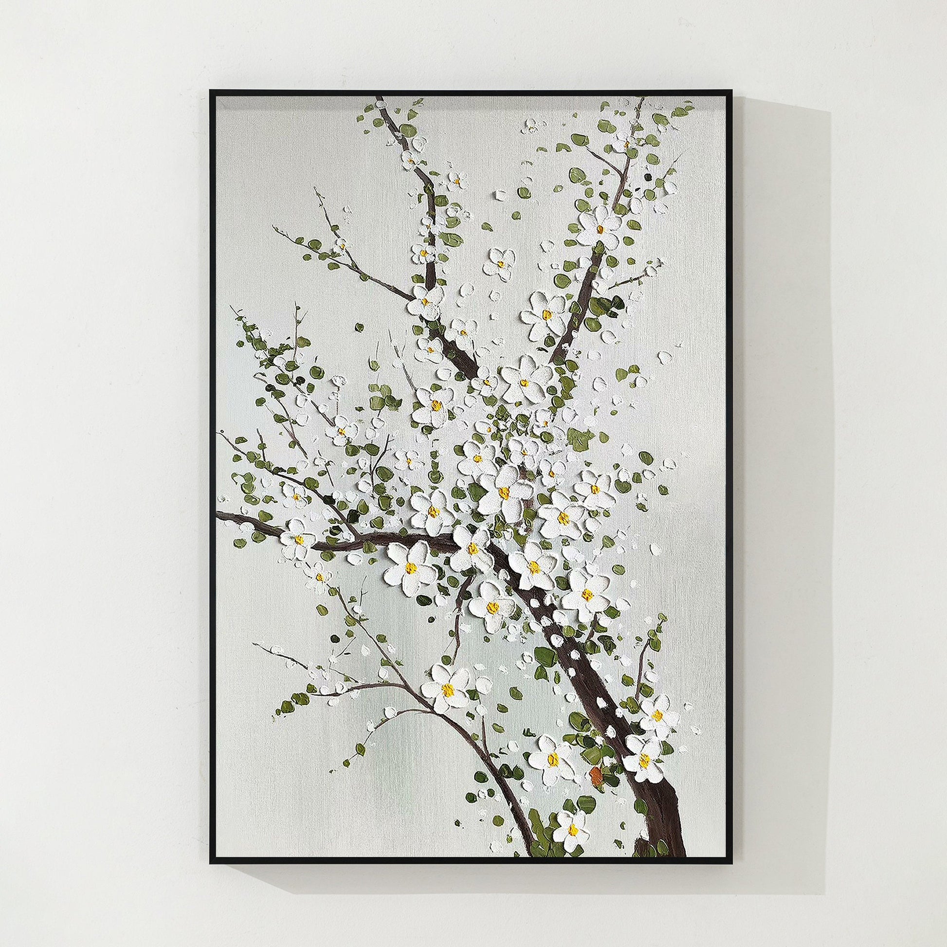 3D Texture Plum Blossom Painting: White Flowers on Canvas, Large Floral Wall Art #8