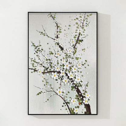 3D Texture Plum Blossom Painting: White Flowers on Canvas, Large Floral Wall Art #8