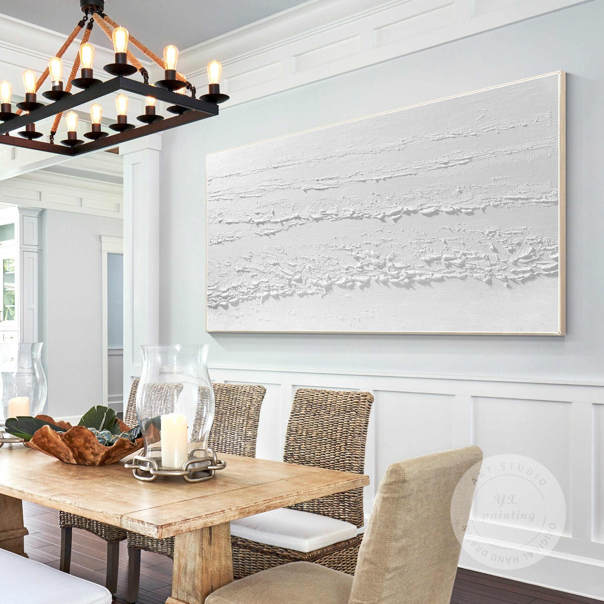 3D Texture White Painting: Large Minimalist Framed Canvas Wall Art #2
