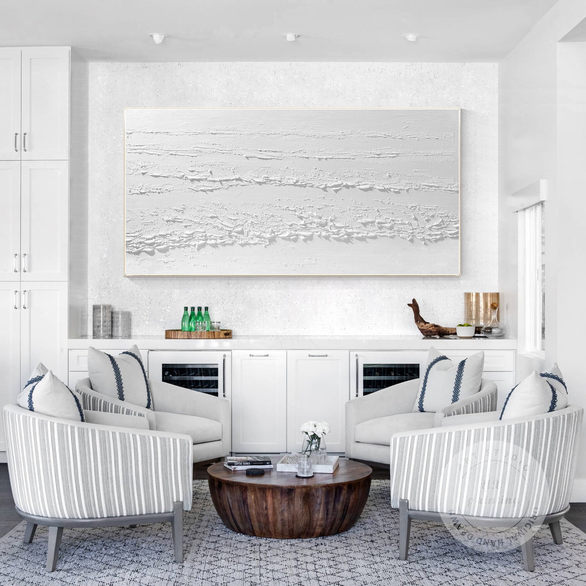 3D Texture White Painting: Large Minimalist Framed Canvas Wall Art #4