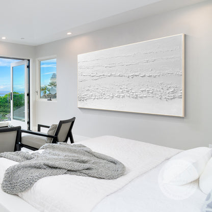 3D Texture White Painting: Large Minimalist Framed Canvas Wall Art #5
