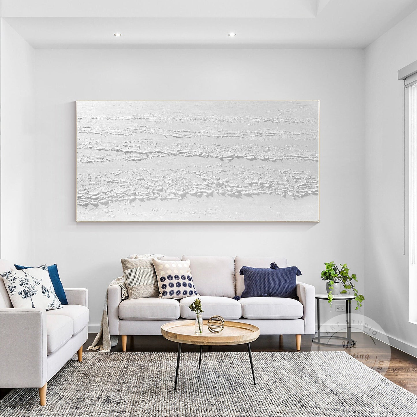 3D Texture White Painting: Large Minimalist Framed Canvas Wall Art #1