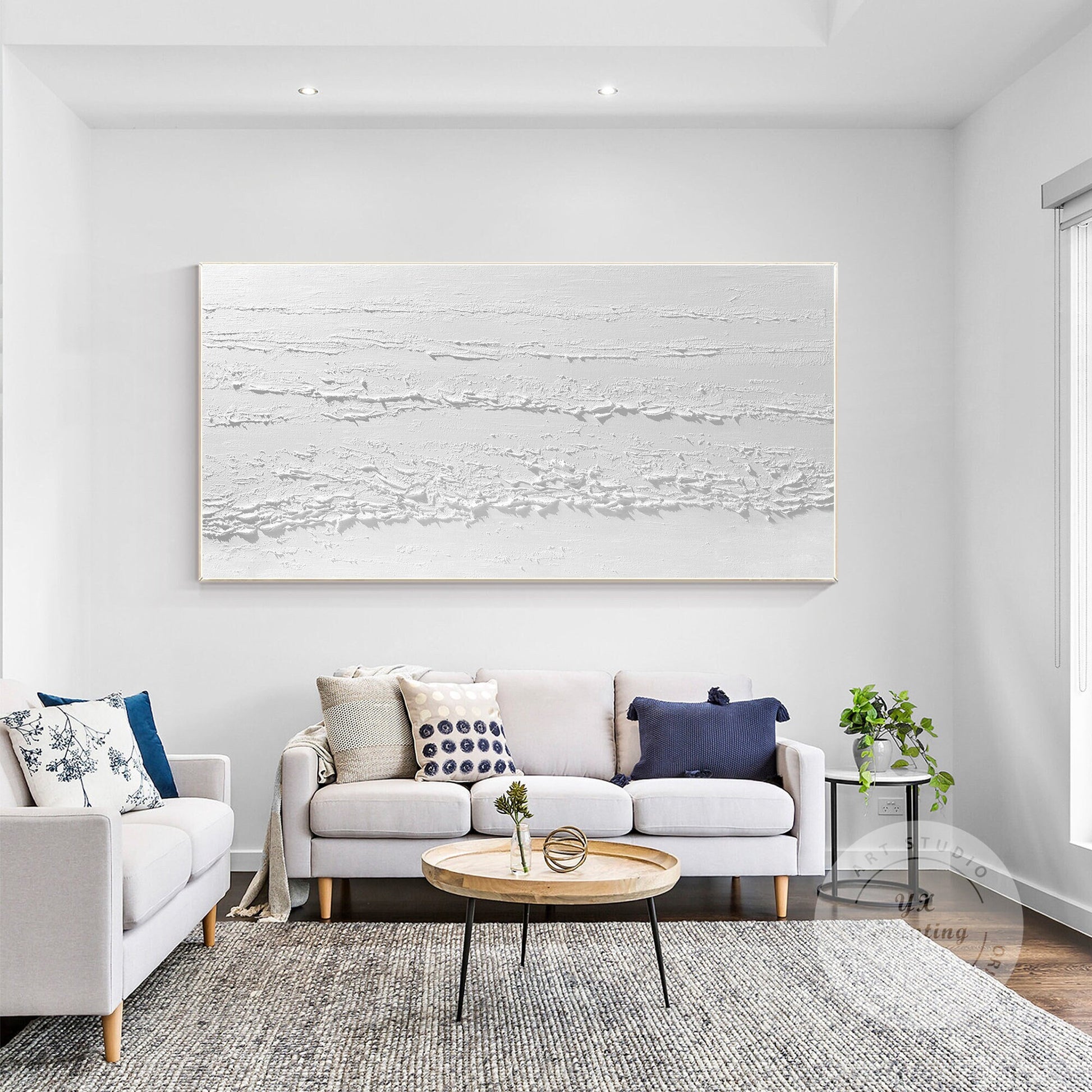 3D Texture White Painting: Large Minimalist Framed Canvas Wall Art #1