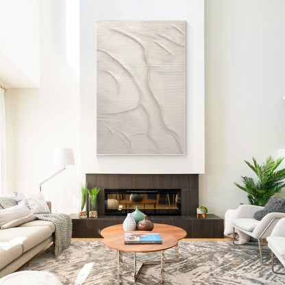 3D Textured Abstract Ocean Painting: Beige Coastal Wall Art #3
