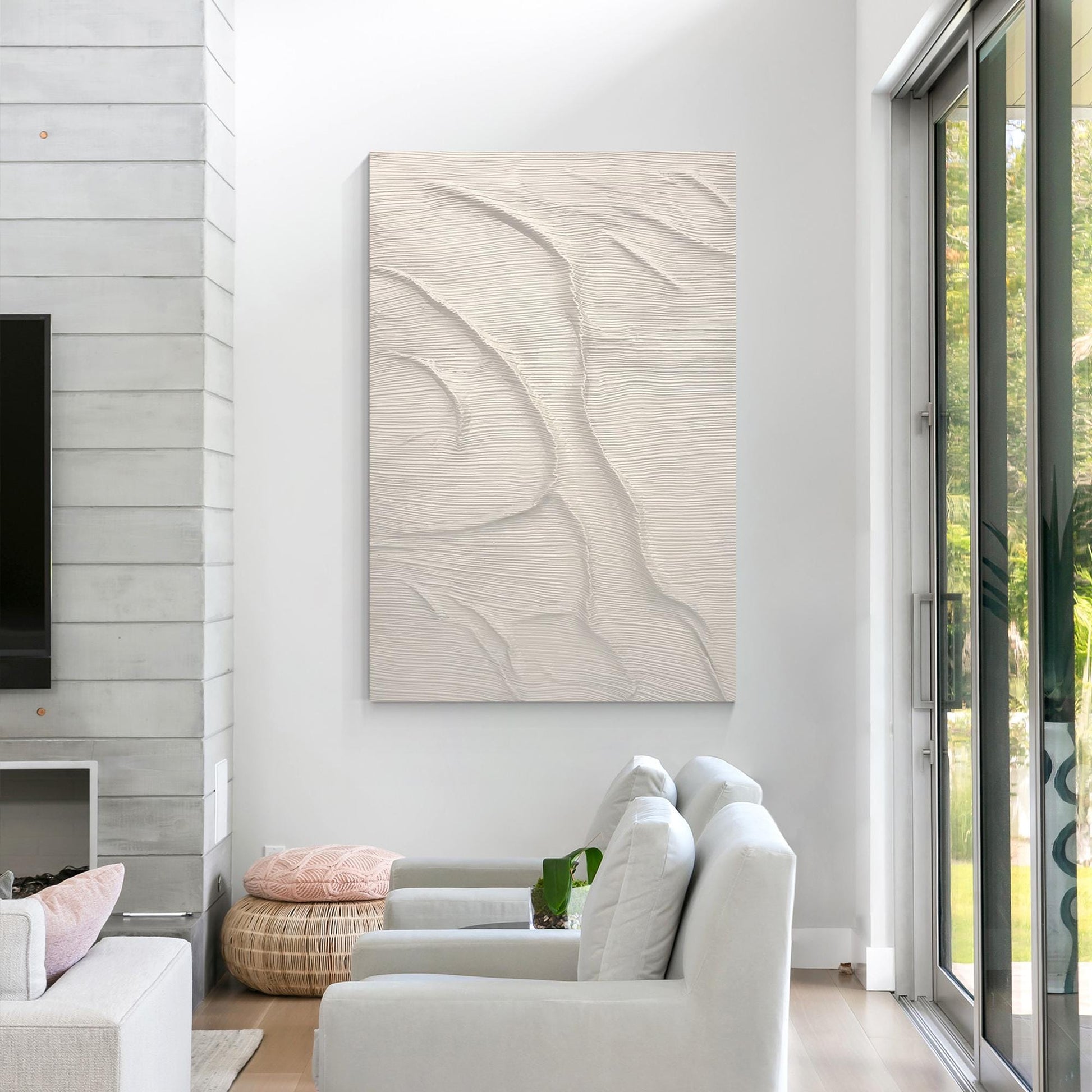 3D Textured Abstract Ocean Painting: Beige Coastal Wall Art #4