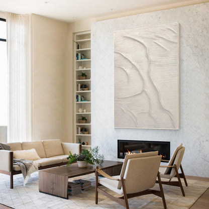 3D Textured Abstract Ocean Painting: Beige Coastal Wall Art #5